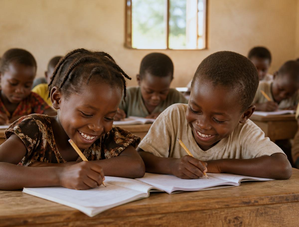 Children learning together in a rural African classroom