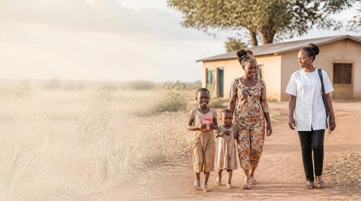Children collecting clean water in an African village